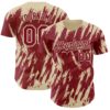 Custom Crimson Cream Splatter Torn Sharp Brush Stroke Authentic Baseball Jersey