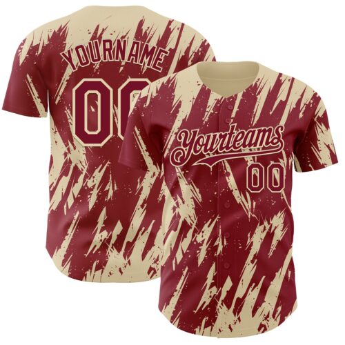 3DPattern13268 Custom Crimson Cream Splatter Torn Sharp Brush Stroke Authentic Baseball Jersey