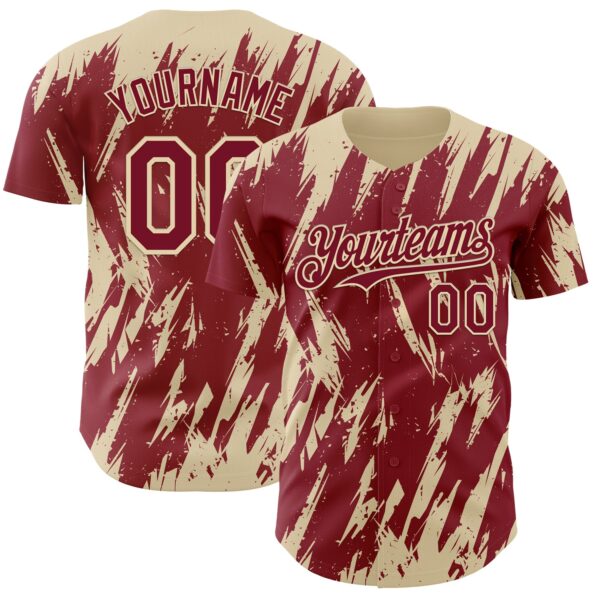 Custom Crimson Cream Splatter Torn Sharp Brush Stroke Authentic Baseball Jersey