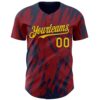 Custom Crimson Gold-Navy Splatter Torn Sharp Brush Stroke Authentic Baseball Jersey