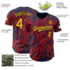 Custom Crimson Gold-Navy Splatter Torn Sharp Brush Stroke Authentic Baseball Jersey