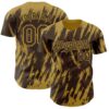 Custom Brown Old Gold Splatter Torn Sharp Brush Stroke Authentic Baseball Jersey