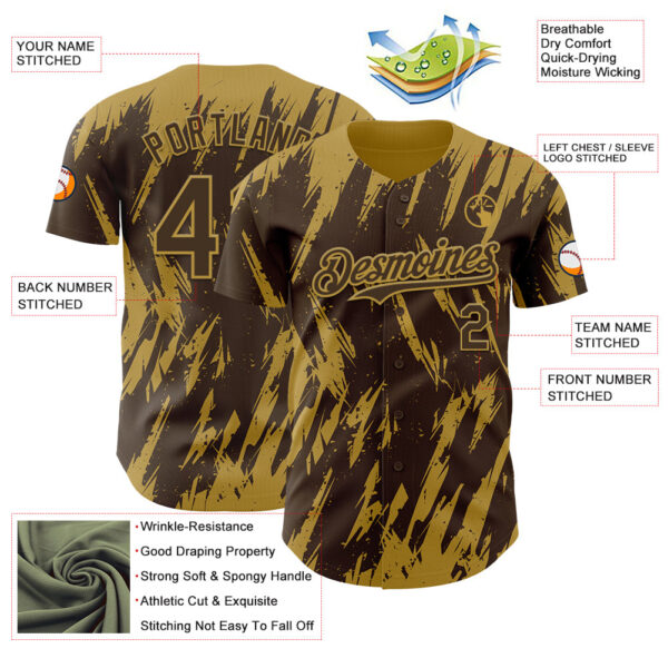 Custom Brown Old Gold Splatter Torn Sharp Brush Stroke Authentic Baseball Jersey
