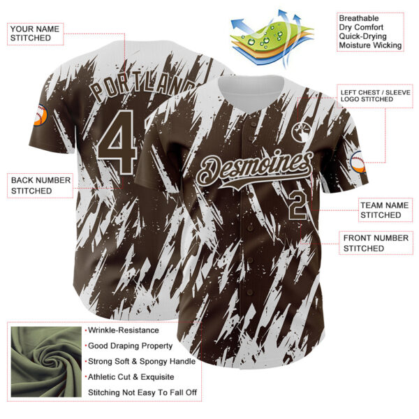 Custom Brown White Splatter Torn Sharp Brush Stroke Authentic Baseball Jersey