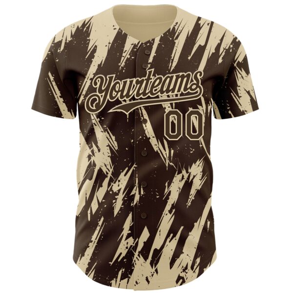 Custom Brown Cream Splatter Torn Sharp Brush Stroke Authentic Baseball Jersey