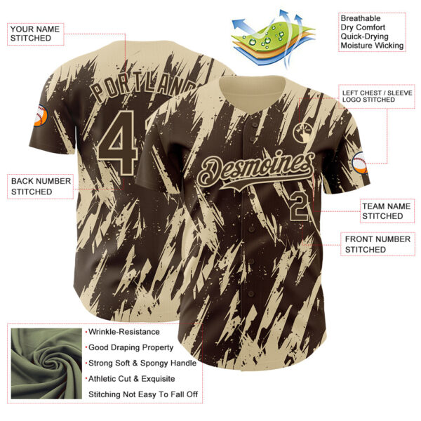 Custom Brown Cream Splatter Torn Sharp Brush Stroke Authentic Baseball Jersey