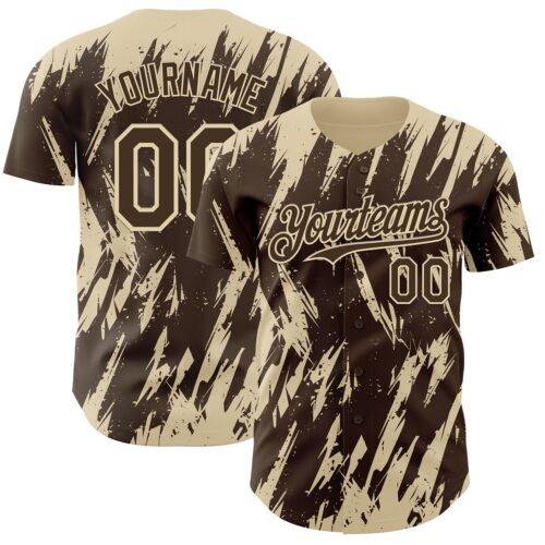 Custom Brown Cream Splatter Torn Sharp Brush Stroke Authentic Baseball Jersey