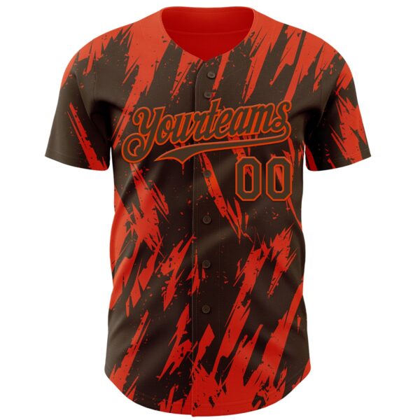 Custom Brown Orange Splatter Torn Sharp Brush Stroke Authentic Baseball Jersey