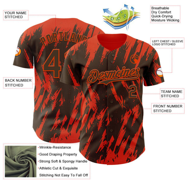 Custom Brown Orange Splatter Torn Sharp Brush Stroke Authentic Baseball Jersey