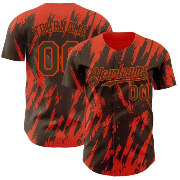 Custom Brown Orange Splatter Torn Sharp Brush Stroke Authentic Baseball Jersey