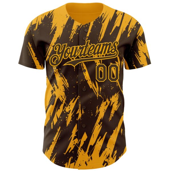 Custom Brown Gold Splatter Torn Sharp Brush Stroke Authentic Baseball Jersey