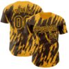 Custom Brown Gold Splatter Torn Sharp Brush Stroke Authentic Baseball Jersey