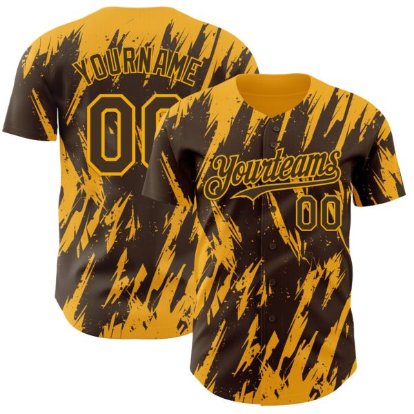 Custom Brown Gold Splatter Torn Sharp Brush Stroke Authentic Baseball Jersey