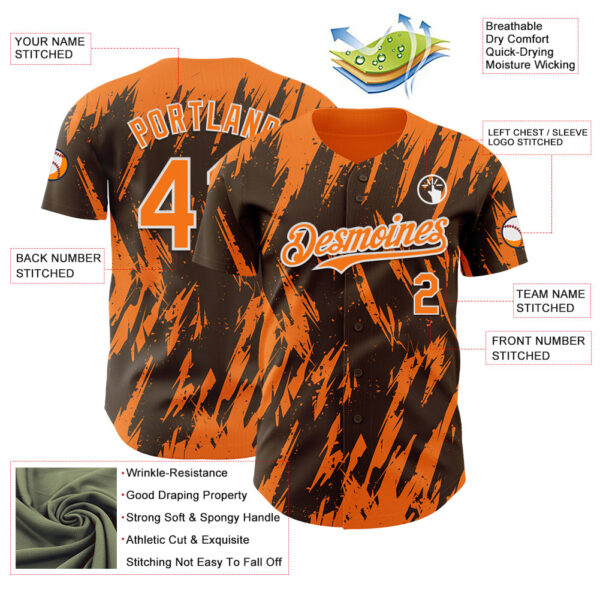 Custom Brown Bay Orange-White Splatter Torn Sharp Brush Stroke Authentic Baseball Jersey