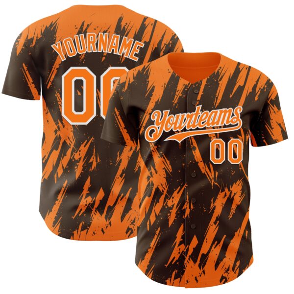 Custom Brown Bay Orange-White Splatter Torn Sharp Brush Stroke Authentic Baseball Jersey