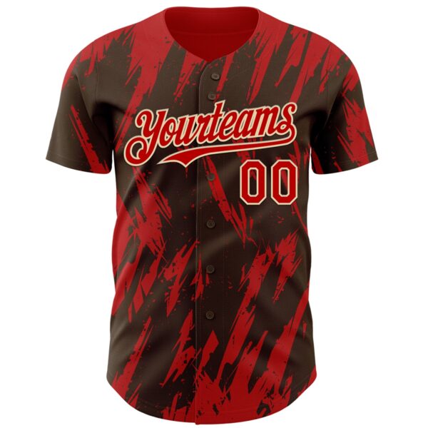 Custom Brown Red-White Splatter Torn Sharp Brush Stroke Authentic Baseball Jersey