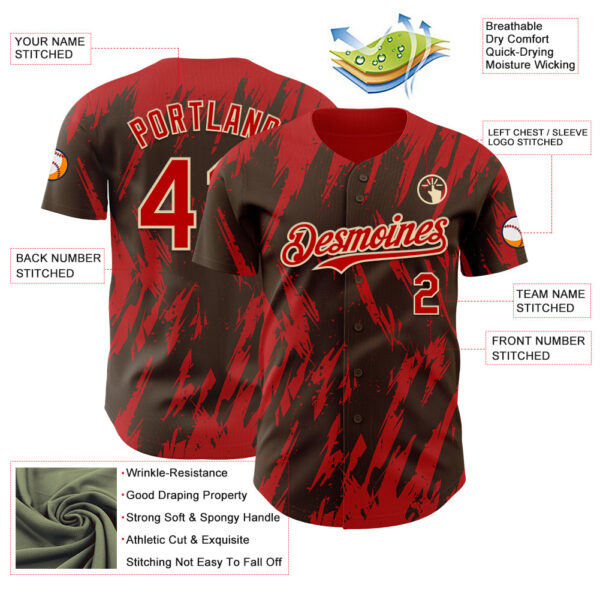 Custom Brown Red-White Splatter Torn Sharp Brush Stroke Authentic Baseball Jersey