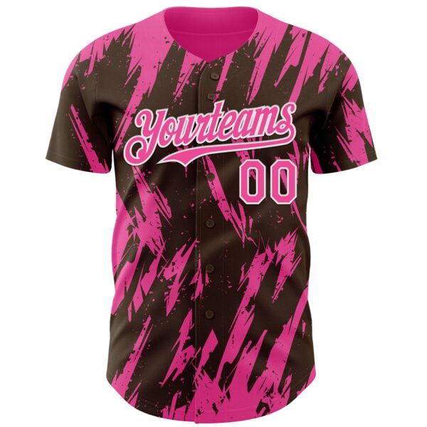 Custom Brown Pink-White Splatter Torn Sharp Brush Stroke Authentic Baseball Jersey