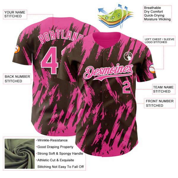 Custom Brown Pink-White Splatter Torn Sharp Brush Stroke Authentic Baseball Jersey