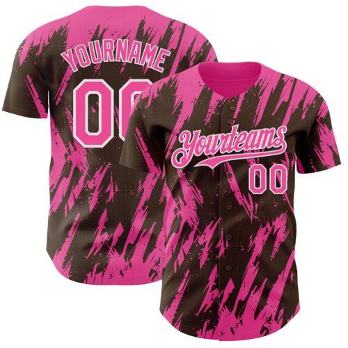Custom Brown Pink-White Splatter Torn Sharp Brush Stroke Authentic Baseball Jersey