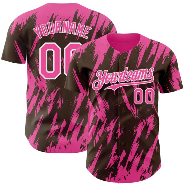 Custom Brown Pink-White Splatter Torn Sharp Brush Stroke Authentic Baseball Jersey