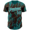 Custom Brown Teal-White Splatter Torn Sharp Brush Stroke Authentic Baseball Jersey