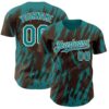 Custom Brown Teal-White Splatter Torn Sharp Brush Stroke Authentic Baseball Jersey