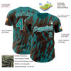 Custom Brown Teal-White Splatter Torn Sharp Brush Stroke Authentic Baseball Jersey