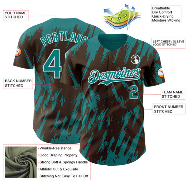 Custom Brown Teal-White Splatter Torn Sharp Brush Stroke Authentic Baseball Jersey