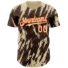 Custom Brown Cream-Orange Splatter Torn Sharp Brush Stroke Authentic Baseball Jersey