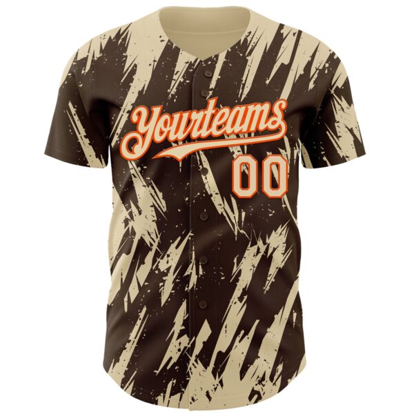 Custom Brown Cream-Orange Splatter Torn Sharp Brush Stroke Authentic Baseball Jersey