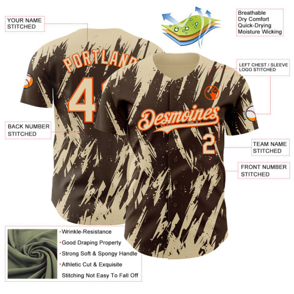 Custom Brown Cream-Orange Splatter Torn Sharp Brush Stroke Authentic Baseball Jersey