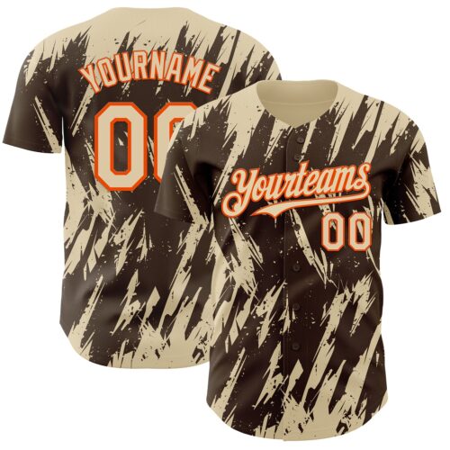 Custom Brown Cream-Orange Splatter Torn Sharp Brush Stroke Authentic Baseball Jersey