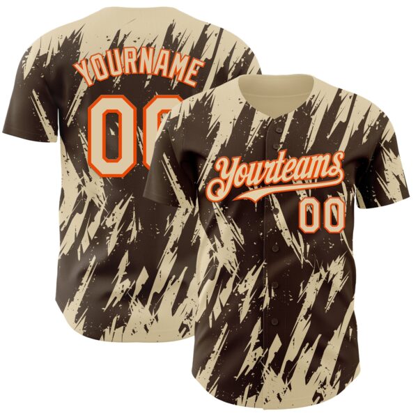 Custom Brown Cream-Orange Splatter Torn Sharp Brush Stroke Authentic Baseball Jersey