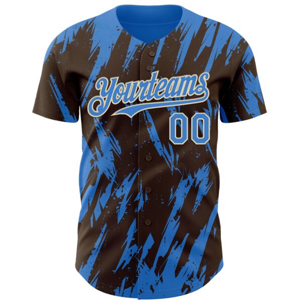 Custom Brown Powder Blue-Cream Splatter Torn Sharp Brush Stroke Authentic Baseball Jersey