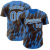 Custom Brown Powder Blue-Cream Splatter Torn Sharp Brush Stroke Authentic Baseball Jersey