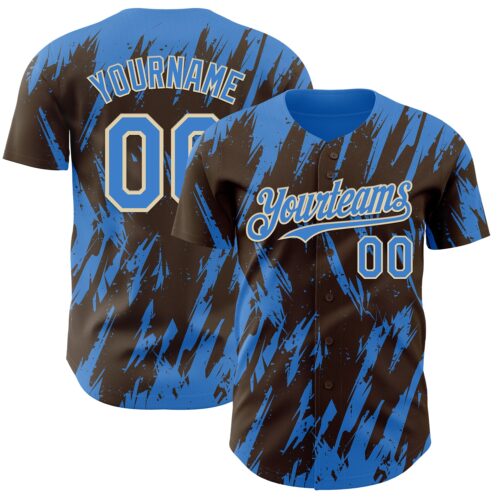 Custom Brown Powder Blue-Cream Splatter Torn Sharp Brush Stroke Authentic Baseball Jersey