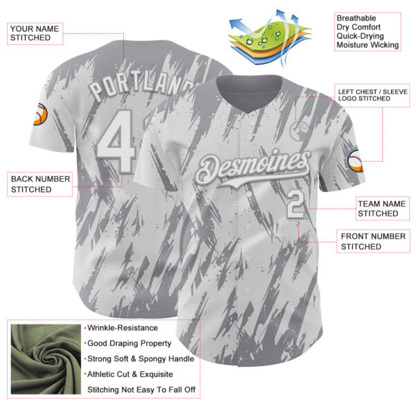 Custom White Gray Splatter Torn Sharp Brush Stroke Authentic Baseball Jersey