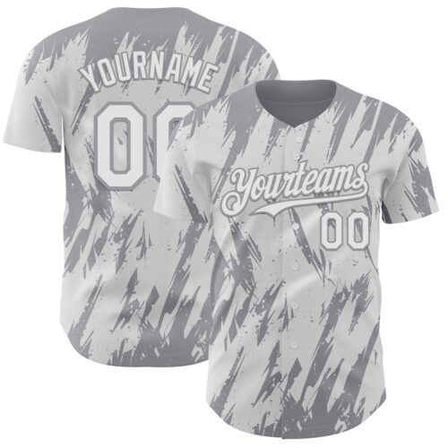 Custom White Gray Splatter Torn Sharp Brush Stroke Authentic Baseball Jersey