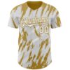 Custom White Old Gold Splatter Torn Sharp Brush Stroke Authentic Baseball Jersey