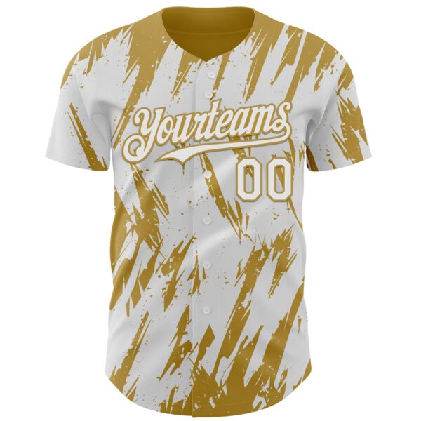 Custom White Old Gold Splatter Torn Sharp Brush Stroke Authentic Baseball Jersey
