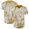 Custom White Old Gold Splatter Torn Sharp Brush Stroke Authentic Baseball Jersey