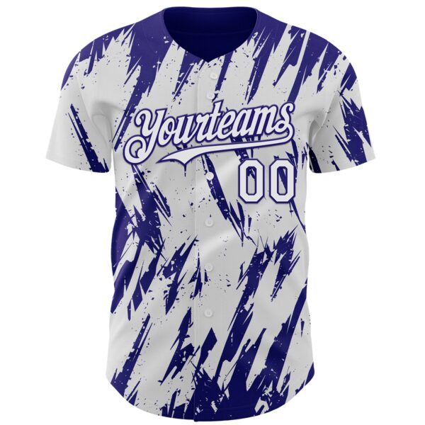 Custom White Dark Purple Splatter Torn Sharp Brush Stroke Authentic Baseball Jersey