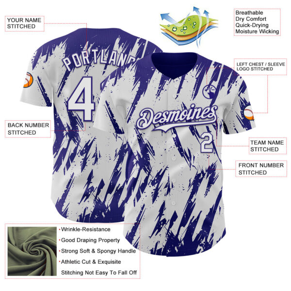 Custom White Dark Purple Splatter Torn Sharp Brush Stroke Authentic Baseball Jersey