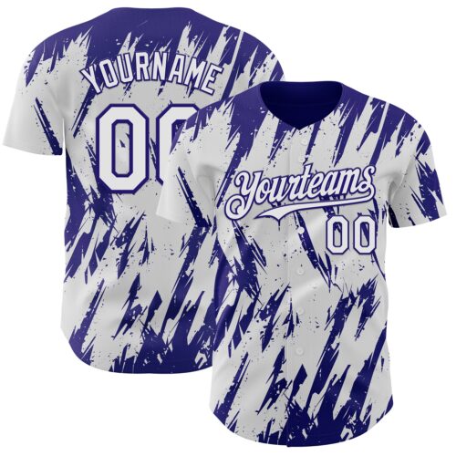 Custom White Dark Purple Splatter Torn Sharp Brush Stroke Authentic Baseball Jersey