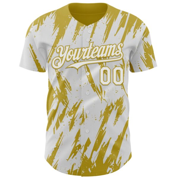Custom White Old Gold Splatter Torn Sharp Brush Stroke Authentic Baseball Jersey
