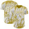 Custom White Old Gold Splatter Torn Sharp Brush Stroke Authentic Baseball Jersey