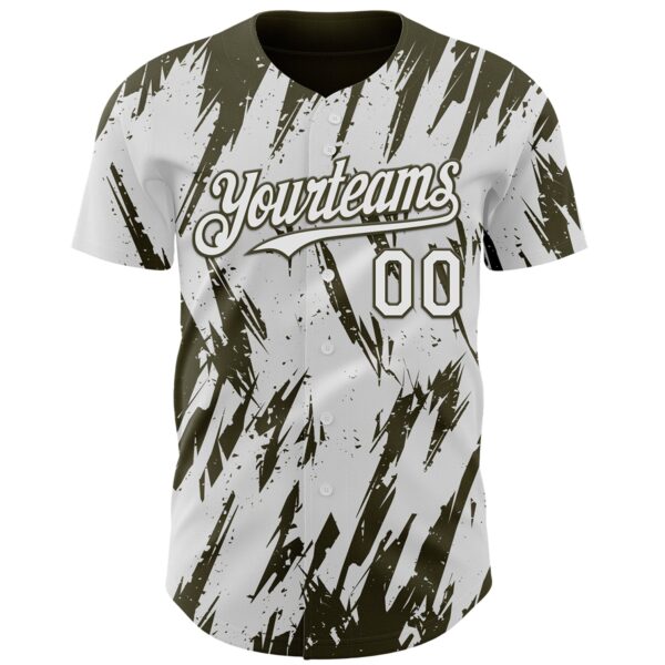 Custom White Olive Splatter Torn Sharp Brush Stroke Authentic Baseball Jersey