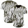 Custom White Olive Splatter Torn Sharp Brush Stroke Authentic Baseball Jersey