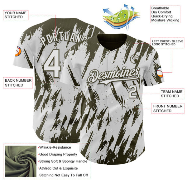 Custom White Olive Splatter Torn Sharp Brush Stroke Authentic Baseball Jersey